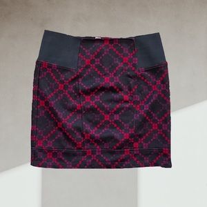 Red and Black Check Elastic Waist Miniskirt by Free People Sz S
